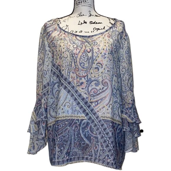 Sharagano Women’s Popover Paisley Gauzy Top Size XL - Picture 2 of 11